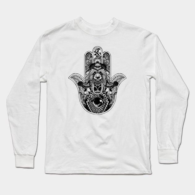 Hamsa Hand Panda Long Sleeve T-Shirt by huebucket